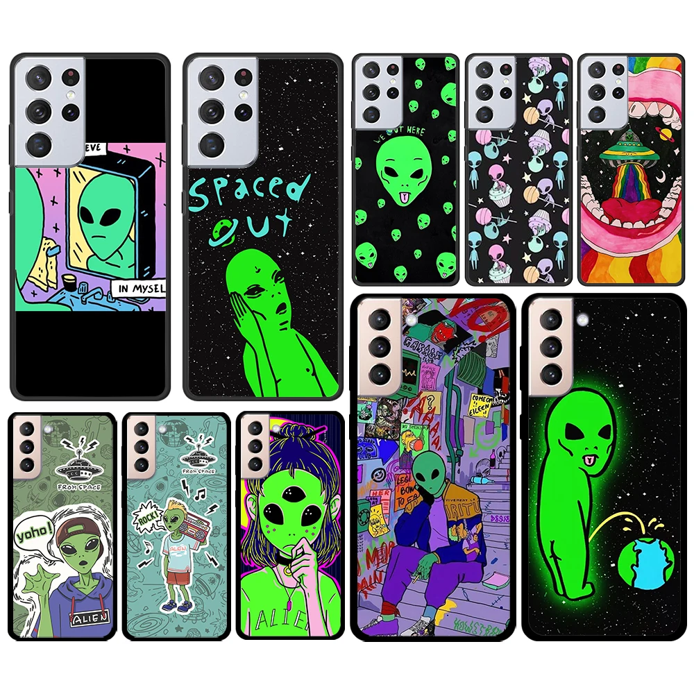 

Aesthetics Cartoon alien space for Samsung Galaxy S21 S20 FE Ultra Plus S10 S9 S8 S7 S6 Edge 5G Silicone Black Soft Phone Case