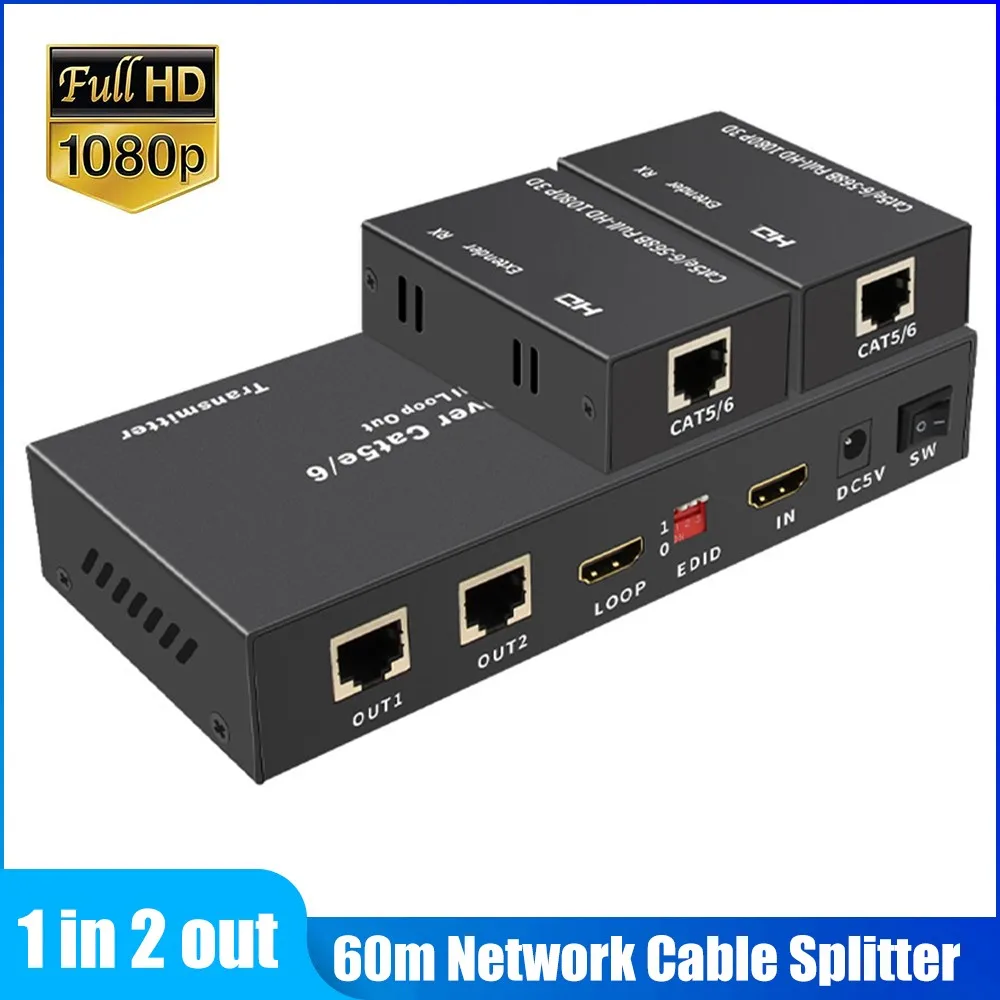 

Разветвитель сетевого кабеля, 60 м, 1 в 2, 1080P, HDMI