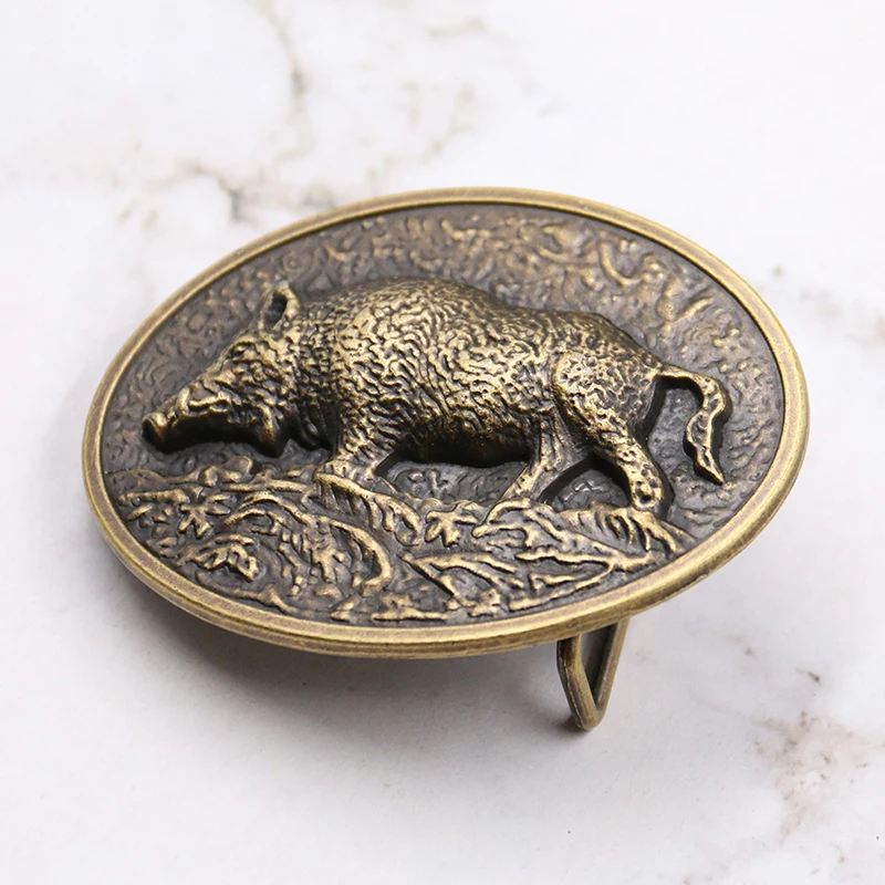Fashion Cowboy Metal Carving Wild Boar Animal Pattern Alloy Belt Buckle Smooth DIY Logo Bronze Pig Jeans Accessories |