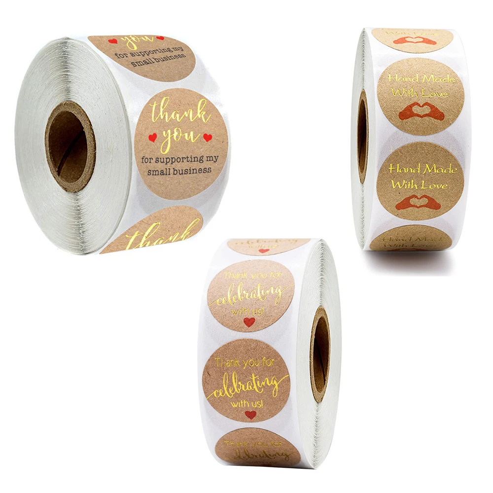 

500pcs 25mm Round Natural Kraft Handmade Stickers Scrapbooking For Package Adhesive Thank You Sticker Seal Labels Stationery
