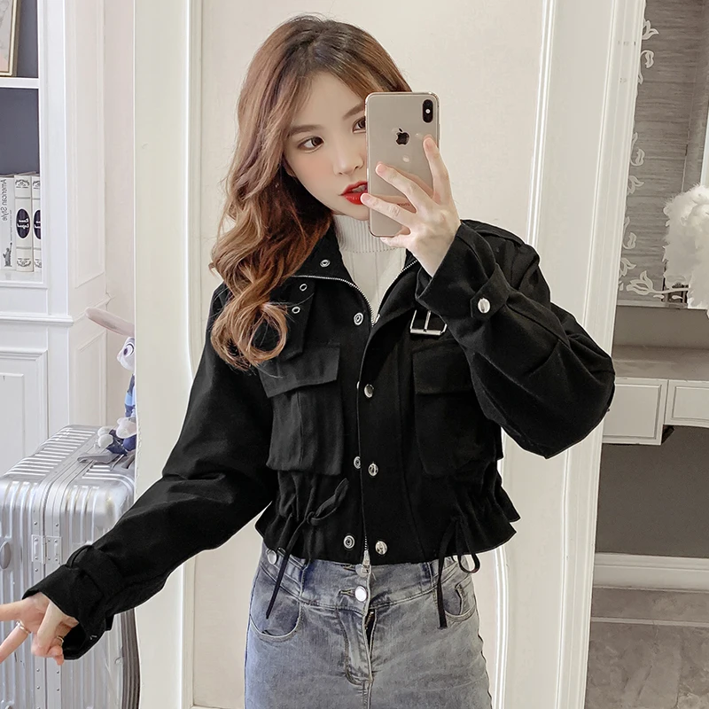 Женская короткая куртка на молнии зеленая куртка-бомбер с длинным рукавом