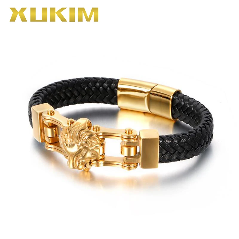 XB401-1 Xukim ювелирные изделия черный кожаный браслет Лев животное волк браслет в виде лисы браслет