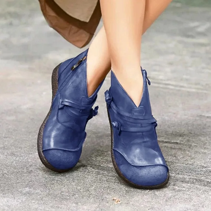 2019 Autumn Side Zipper Women Shoes Comfortable Flat Heel Boots Female Short Leather Ankle | Обувь