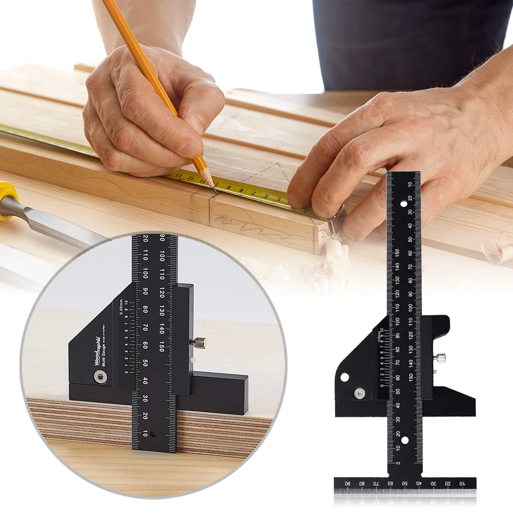 

T Shape Scale Ruler Scriber Gauge Drawing Sliding Marking Tool for Woodworking Measurement Height Limit Gauge Tools