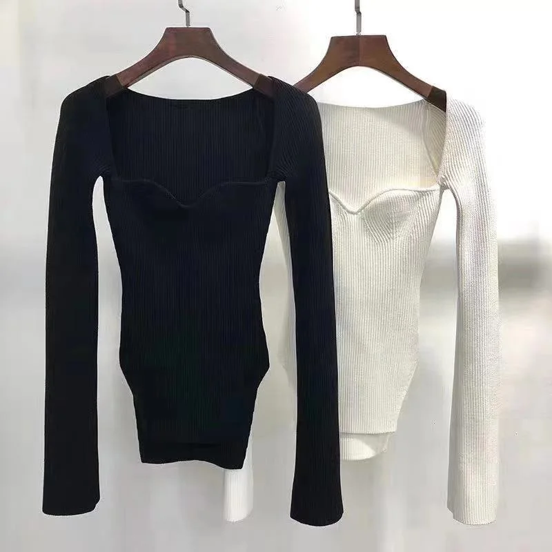 Sexy Women Knit Sweater Side Split Curve Bottoming Top Long Sleeve Knitwear Pullover Clothing Wild Stylish | Женская одежда