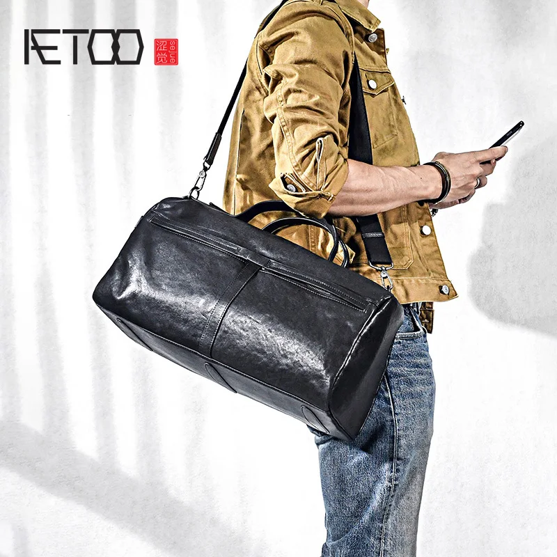 Кожаные мужские сумки AETOO большие кожаные дорожные через плечо на шпильке |