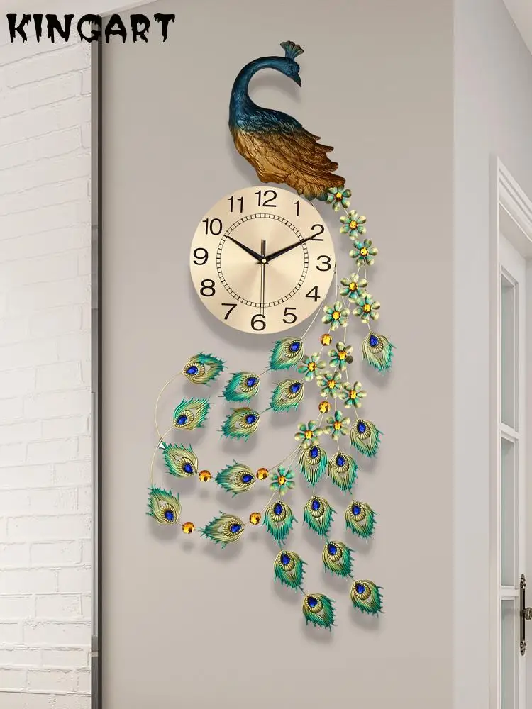 3D золотые алмазные настенные часы Павлин металлические бесшумные цифровые для