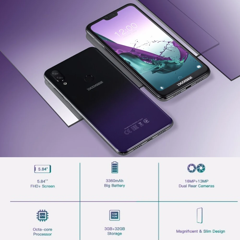 DOOGEE N10 мобильный телефон Octa Core, 3 Гб оперативной памяти, Оперативная память 32GB Встроенная память 5,84 дюймов FHD+ 19:9 Дисплей 16.0MP Фронтальная камера 3360 мАч Android 8,1 4glte
