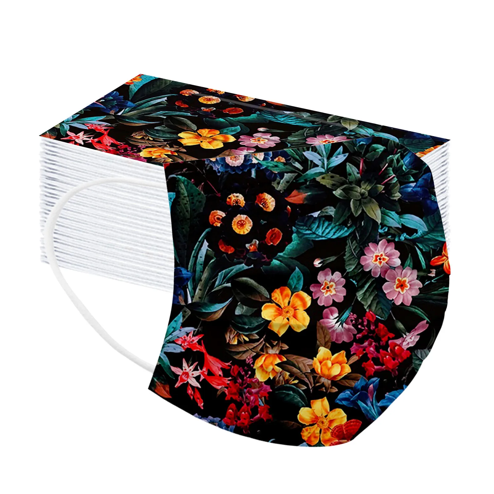 

50PC Flower Print Masks for Protection Face Mask Disposable Earloop Mask Pollution Masks Reusable Printed Face Mask Party