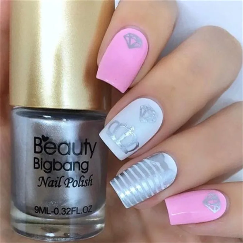 BeautyBigBang 9 мл Серебряный стемпинг ногтей покрытие печать лак гель для пластина для стемпинга для нейл-арта длительный лак для ногтей