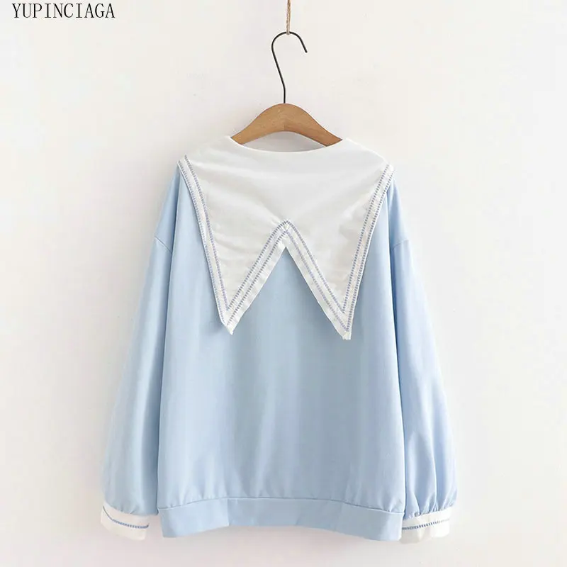 Women Fresh Sweatshirt 2020 Autumn Loose Cute Navy Collar College Style Student Sweatshirt Casual Pullover Harajuku Tracksuits