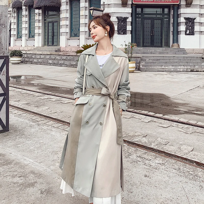

Women's Windbreaker Contrast Stitching Long Ladies Cloak Autumn Spring Big Size Korean Loose Casual Fashion Trench Coat Female