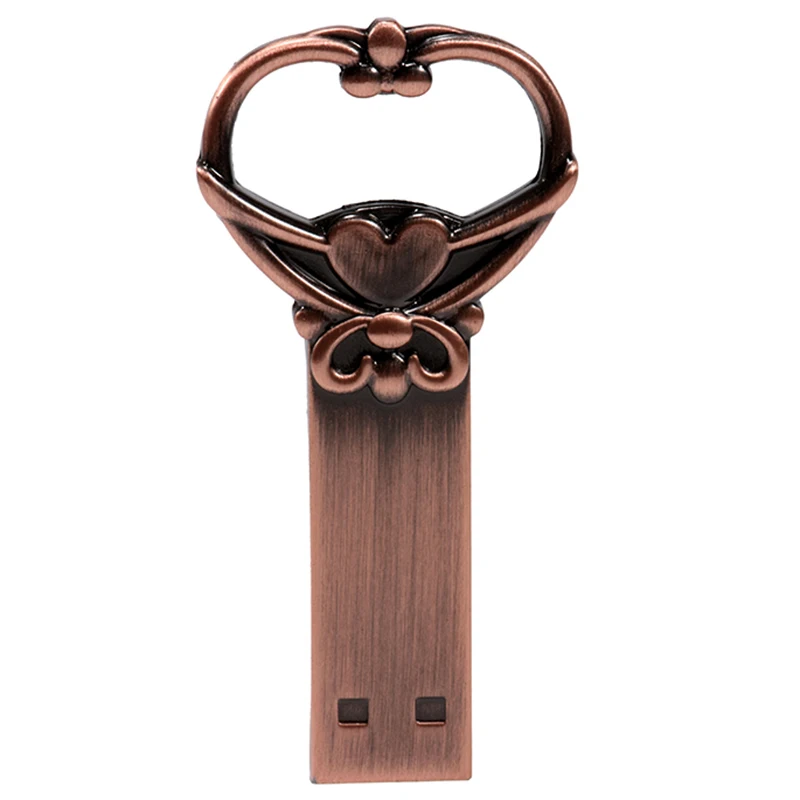 B JASTER USB 2,0, медный ключ в форме сердца, usb флеш-накопитель, 4 ГБ, 64 ГБ, 16 ГБ, 32 ГБ, металлические ключи, карта памяти, свадебный подарок - Цвет: B