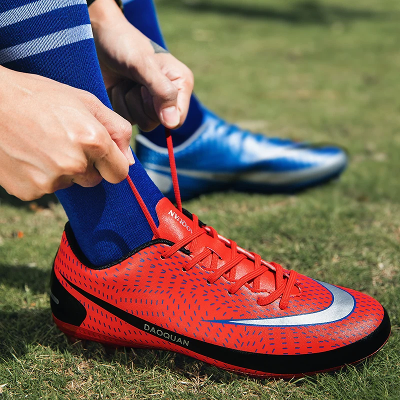 New Blue Red Men's Cheap Soccer Shoes Kids Boy Girls Football Shoes Sneakers Turf Futsal Shoes Men Non-Slip AG/TF Soccer Cleats
