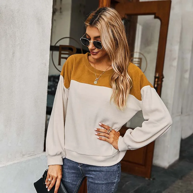

Women Basic Patchwork Sweatshirt Spring Autumn Long Sleeve O Neck Casual Pullovers Female Loose Streetwear Sweatshirt WX145