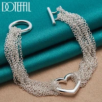 doteffil 925 sterling silver multi line chain heart bracelet for women man wedding engagement party jewelry