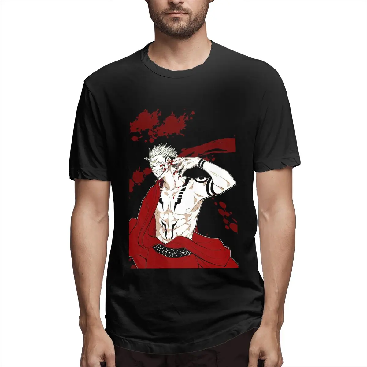 

Manga Sukuna Jujutsu Kaisen Men Leisure Tee Shirt Short Sleeve Round Neck T-Shirt 100% Cotton Party Clothes