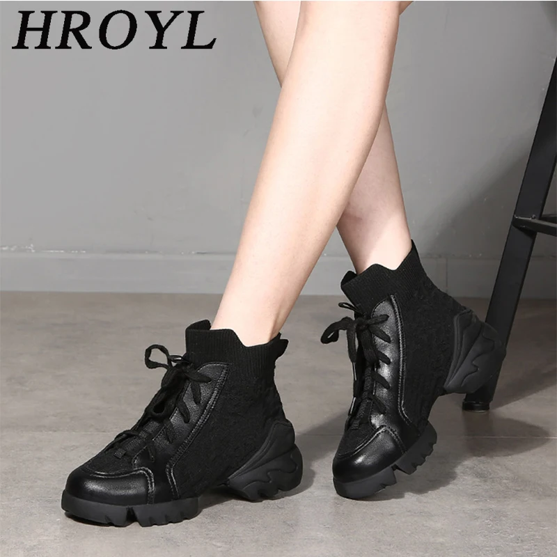 

HROYL Dance Sneakers For Woman Girls Ladies Casual Shoe Modern Jazz Square Dancing Shoes Exercise Black Boots Salsa