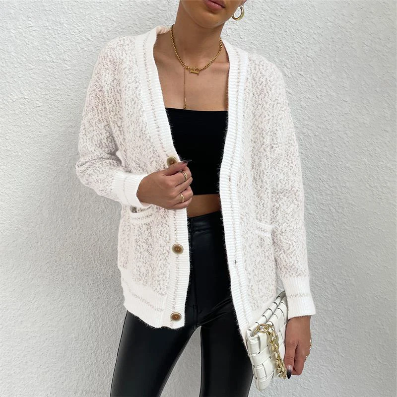 Вязанная кофта кардиган Модный женский простой теплый тонкая дешевая Женская