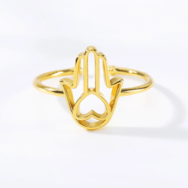 Винтажные Золотые сердца рука Фатимы амулет сглаза кольцо с полым сердцем Хамса