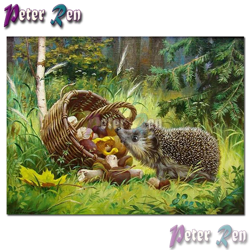 

animal Diamond Painting Embroidery Forest hedgehog mushroom basket Square round Mosaic Cross stitch Rhinestone Modern decoration