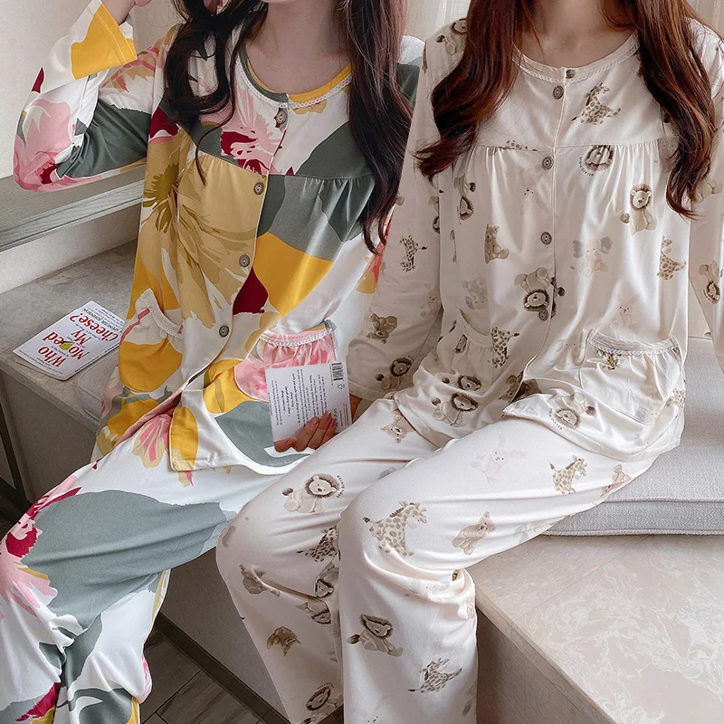 2020 осень зима пижамные комплекты с длинными рукавами для женщин свободного кроя