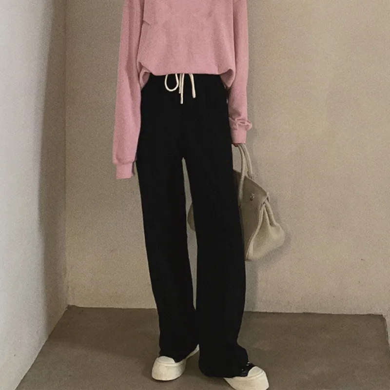 

New 2021 Summer Autumn Women Pants High Waist Straight Wide Leg Sweatpants Jogging Ankle-Length Lady Trousers