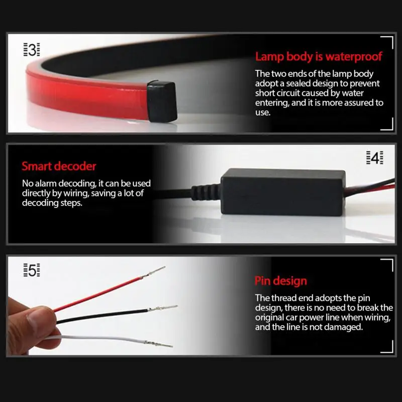 

Car Brake Lights Modified Flashing Lights LED Decorative Lights Multi-mode Warning Lights 90cm Red Light Bar