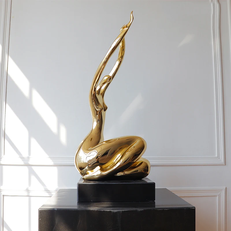 

66 м Золото Серебро абстрактная женщина в положении сидя стрейч скульптура современный дом гостиная настольные офисные декоративные черный...