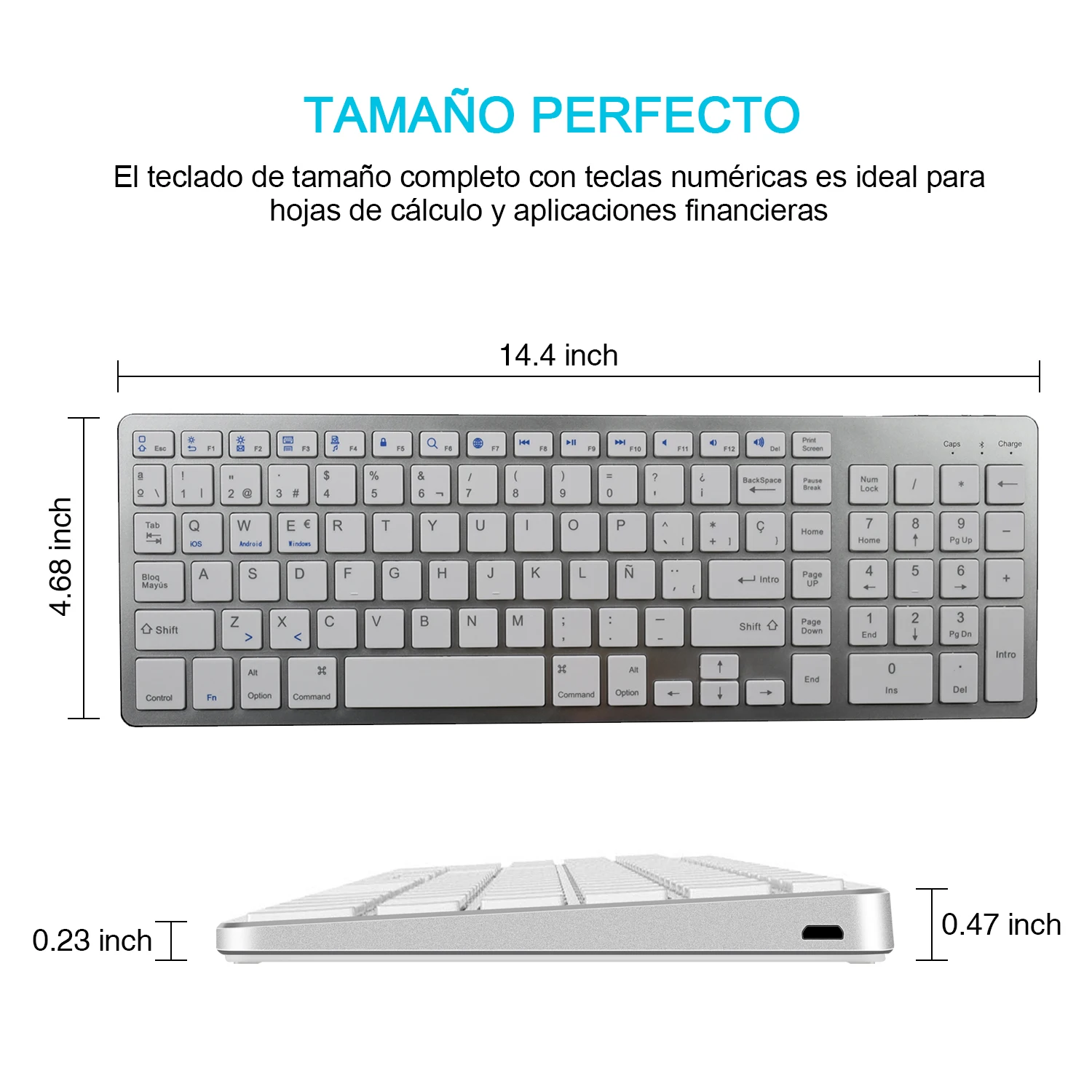 Zienstar Spanish Bluetooth Keyboard Rechargeable Wireless with Number Pad Full Size Design for Laptop PC Tablet Windows IOS | Компьютеры и