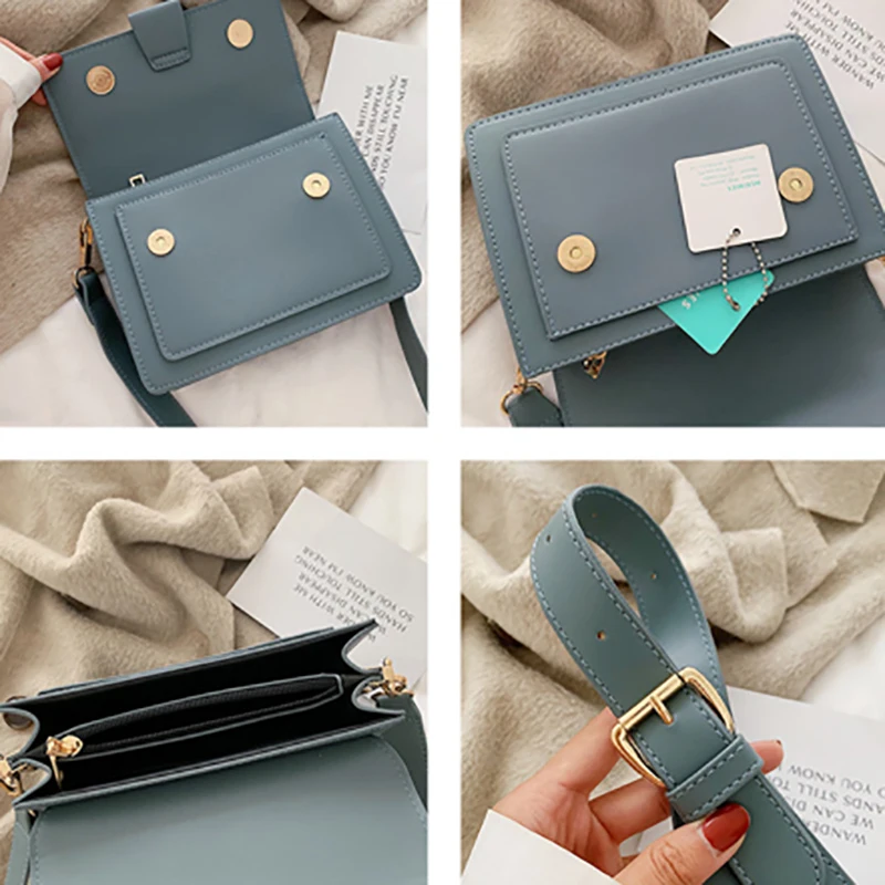 

Fashion Woman Shoulder Bag PU Leather Youth Ladies Small Square Bag light Wild Simple Female Daily Messenger Bag Waterproof Blue