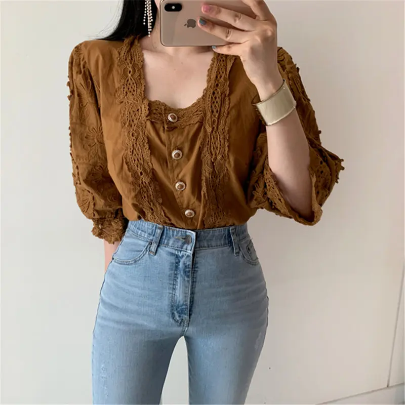 Женская винтажная офисная рубашка Alien Kitty Повседневная Свободная универсальная с