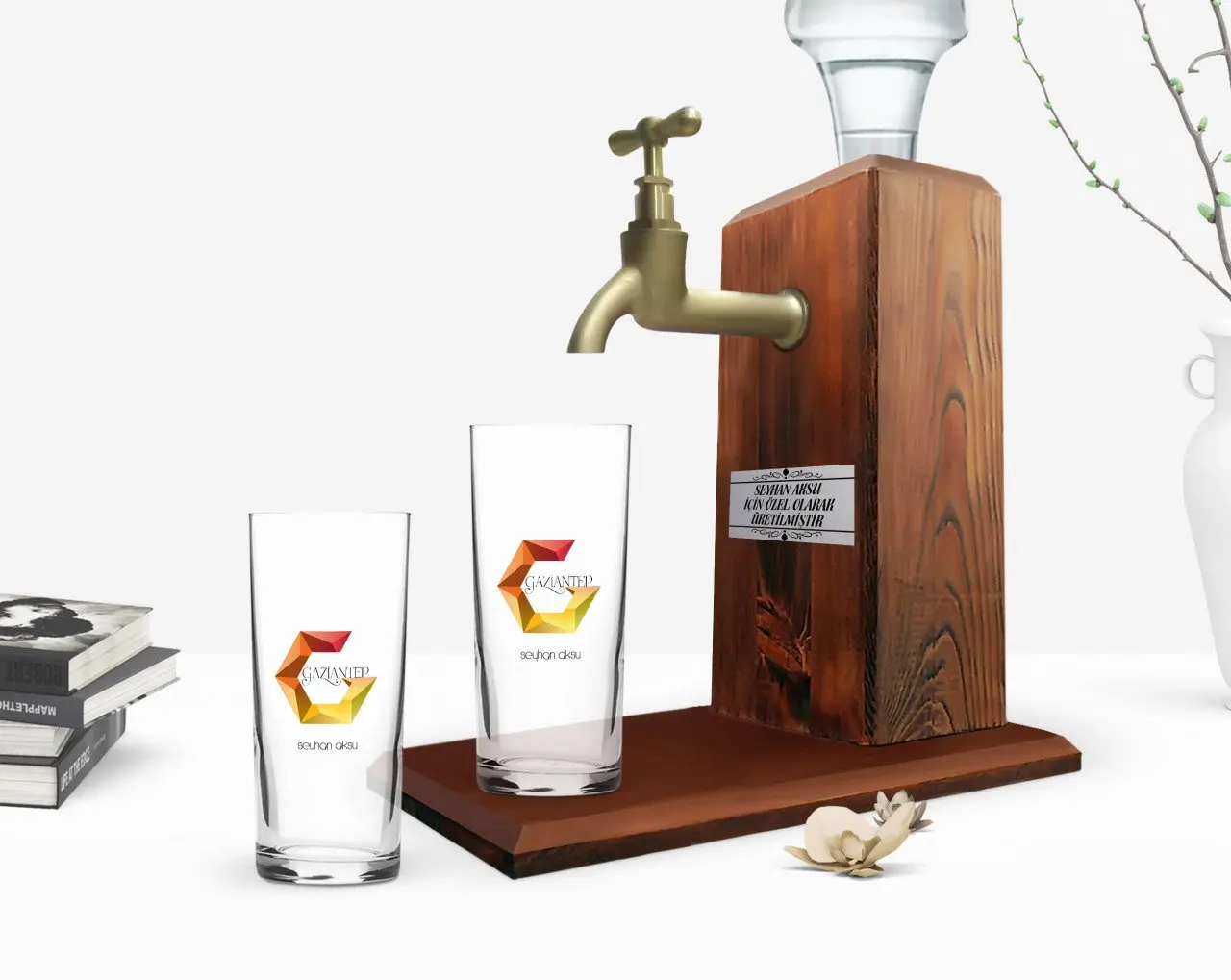 

Персонализированные Цветные принты с отличным дизайном в Газиантеп туристический двойной Arrack чашки и деревянные стойки подарок Seti-1