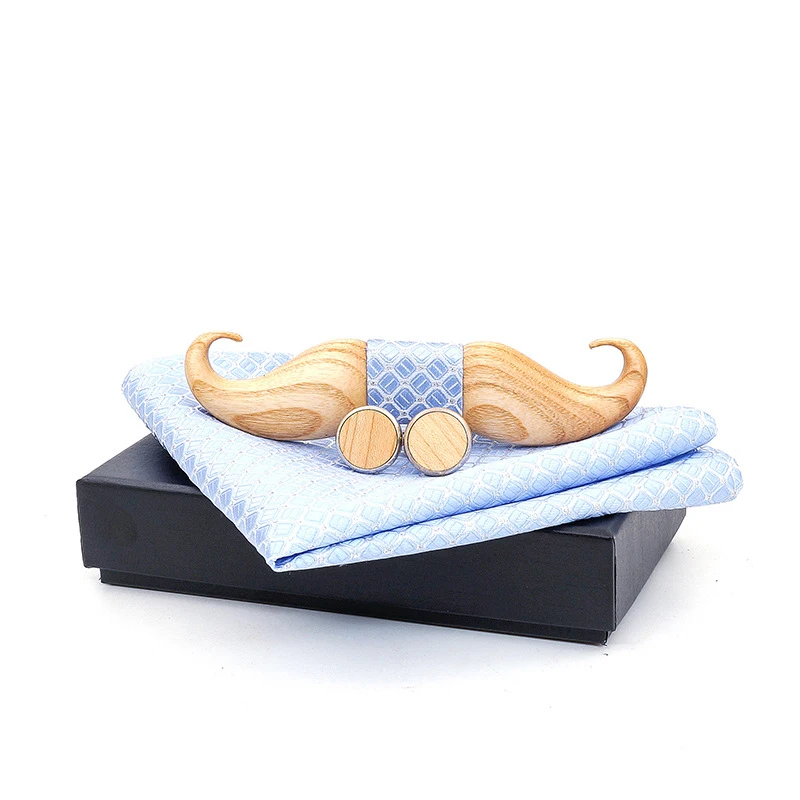 

Business Wood Bowties Handkerchief Cufflinks Set for Mens Wooden Bow Ties Butterfly Cravat Gravata Wood Tie with Box