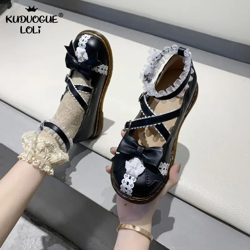 Туфли женские кружевные с бантом милая Винтажная обувь в стиле принцессы/Лолиты
