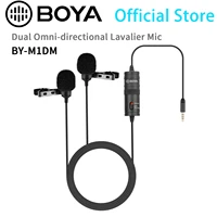 boya by m1dm 4m dual head lavalier lapel clip on microphone with 18 stereo connector for dslr camera ios device live interview