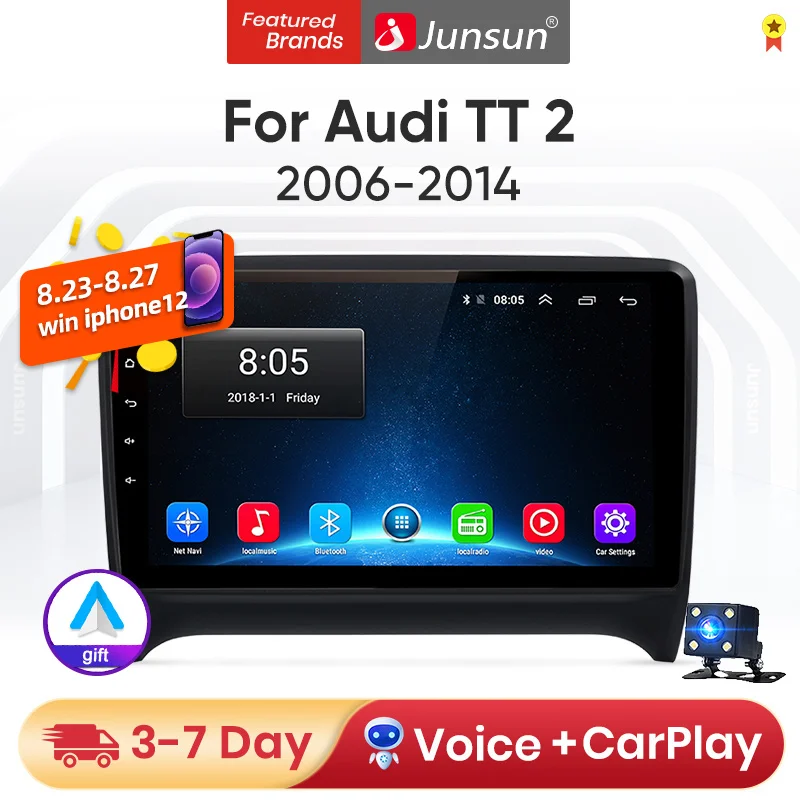 Junsun V1 2din 4G + 64G Android 10 Авторадио pantalla для Audi TT MK2 2006 2014 Bluetooth