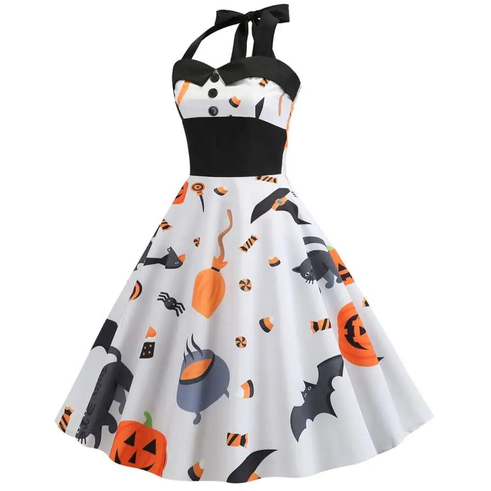 Женский костюм на Хэллоуин с винтажным принтом вечернее платье лямкой шее для