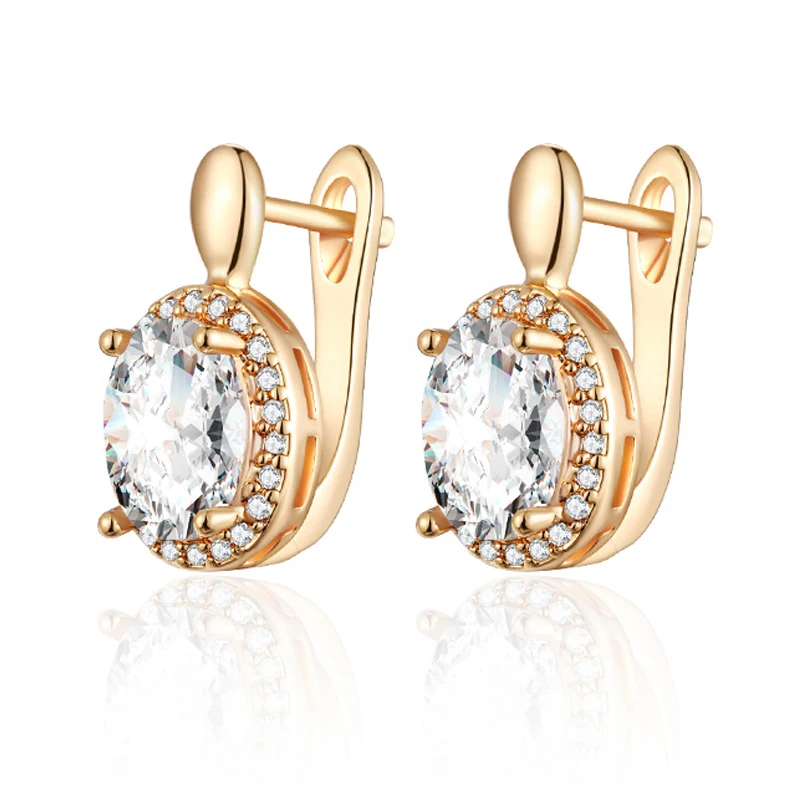 Женские серьги гвоздики с фианитами золотистые/Серебристые кубиками циркона