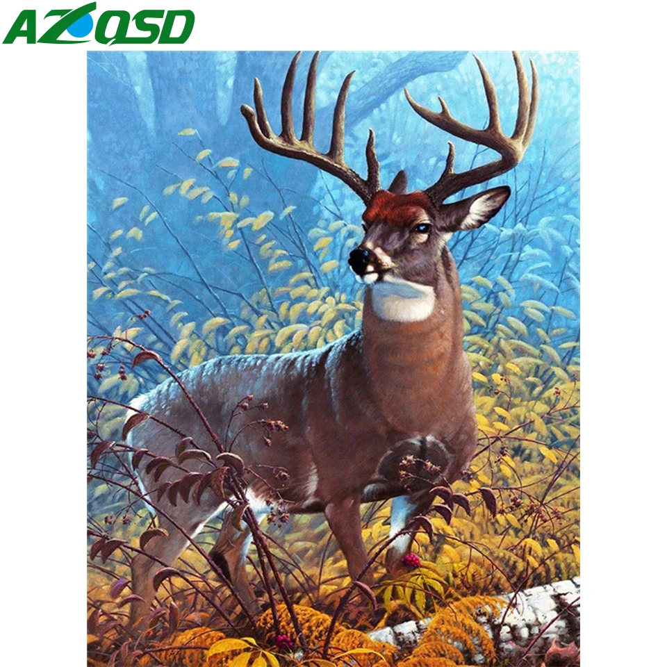 

AZQSD Paintings By Numbers Deer Forest Hand Painted Canvas Oil Paintings Drawing By Numbers Animal Wall Art Decor For Home