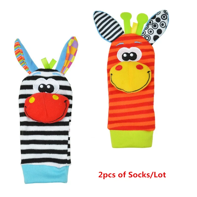2pcs socks-A Носки для новорожденных с героями мультфильмов, милые детские носки с ремешком на запястье, детские игрушки, носки с животными для малышей 0-24 месяцев, плюшевые игрушки, подарки, Мягкая погремушка для малышей - Цвет: 2pcs socks-A