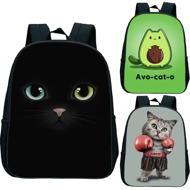 

12inch Cool Cat Backpack Toddler Baby Cute Cat Print Kindergarten School Bags Boys Girls Kids Cartoon Bookbag Children Rucksack