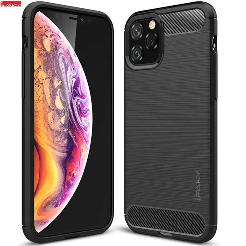 Для iPhone 11 Чехол IPAKY для Pro чехол силиконовый из углеродного волокна матовый