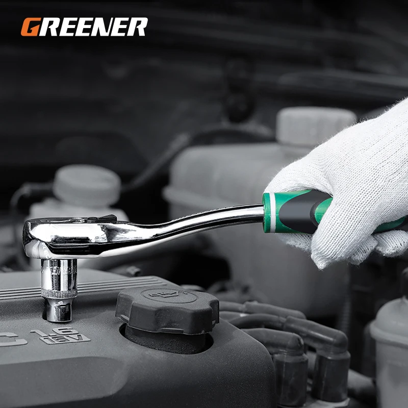Гаечный ключ GREENER Трещоточный инструмент 1/2 дюйма 1/4 3/8 для ремонта автомобиля
