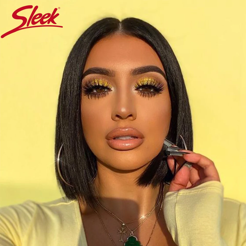 

Sleek Human Hair Wigs For Women Straight Bob Wig Short Lace Front Wig 4X4 Lace Closure Brazilian Hair Wigs Short Lace Wigs