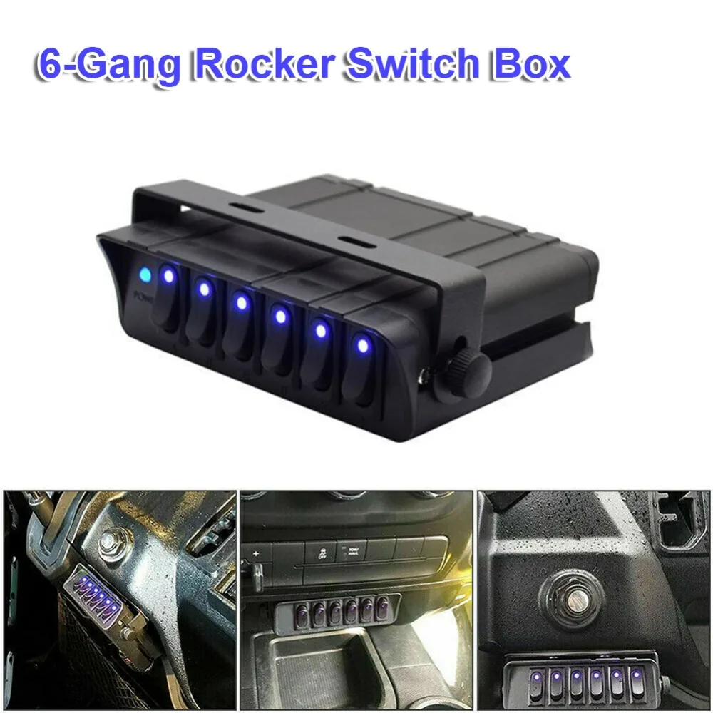 

Car Accessories 6 Gang Marine Boat LED Rocker Switch Panel 12V-24V Waterproof Toggle Switch Box Controller Truck Offroad Boat RV