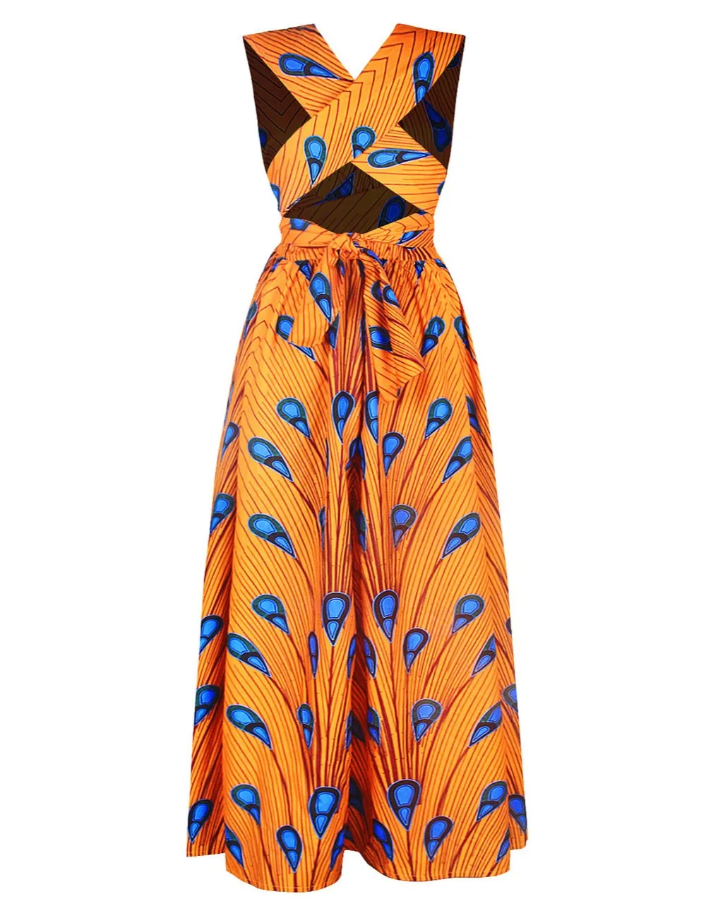 Fadzeco Summer African Dresses for Women New Fashion Robe Dashiki Dress Ethnic Print Backless Sexy African Dress