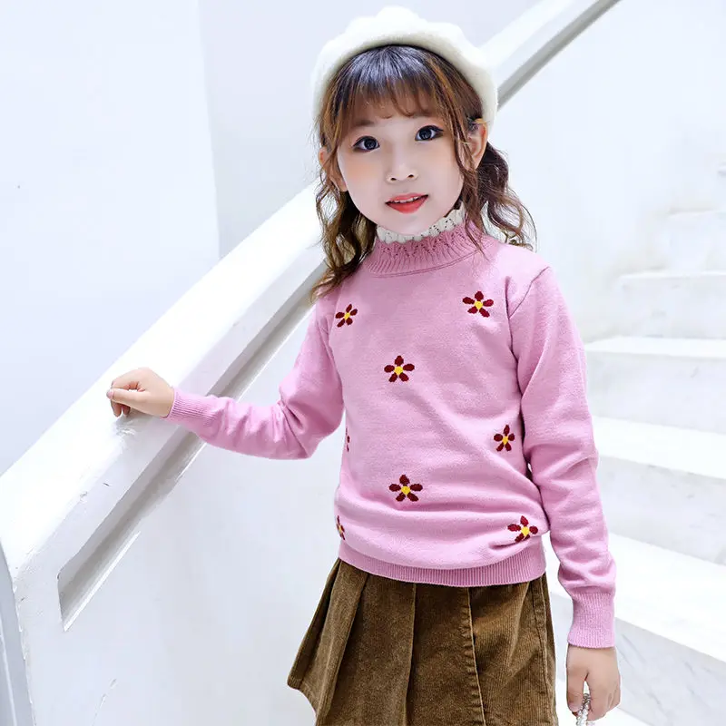 Осень-зима 2019 свитера с кружевным воротником для девочек детская одежда милый