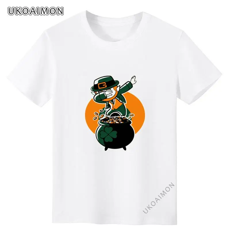 

ЗАБАВНЫЕ РЕТРО Забавные футболки Dabbing Leprechaun с круглым вырезом, классические футболки на заказ, футболка с 3D принтом, 100% хлопок, футболка боль...