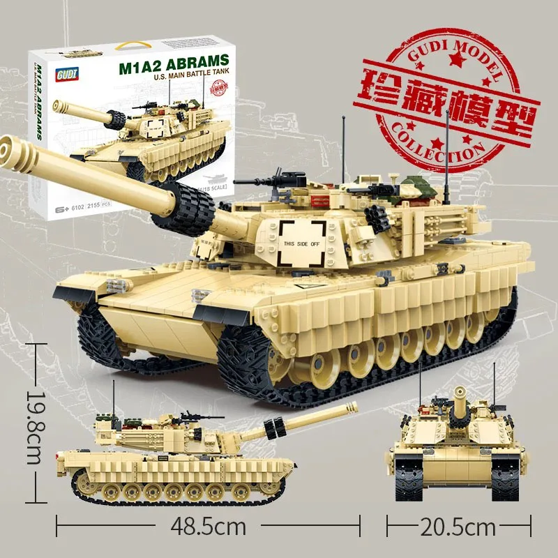 M1A2(2155pcs) Gudi 1467 шт. Танк битва Военный танк строительные блоки части Кирпичи DIY детские развивающие игрушки для детей - Цвет: M1A2(2155pcs)